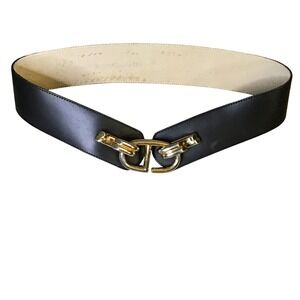 Christian Dior Vintage Black Leather Gold CD Logo Buckle Belt